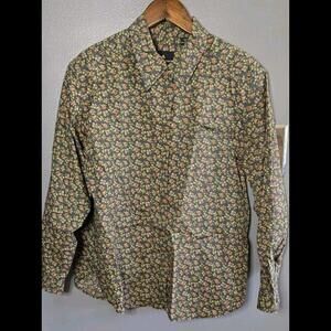 LizSport Top Women's Petite Medium Shirt Floral Shoulder Pads Colorful Button Up